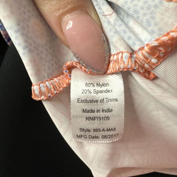 Cabana Life Long Sleeve Rash Guard Swim Top Pink Blue Geometric UPF 50+ Size M - Picture 7 of 8